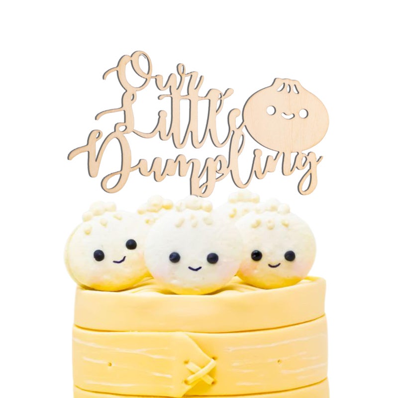 MUWEOL Little Dumpling Wood Cake Topper - Baby Shower Party Decor  Dumpling Themed Party Supplies - Image 1
