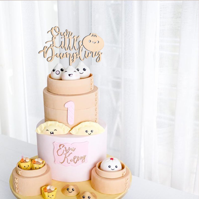MUWEOL Little Dumpling Wood Cake Topper - Baby Shower Party Decor  Dumpling Themed Party Supplies - Image 3