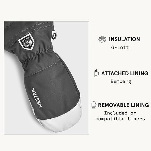 Hestra Unisex Army Leather Heli Ski Mitt, Snow Mitten Glove for Skiing & Snowboarding for Men & Women - Grey - 10 - Image 5