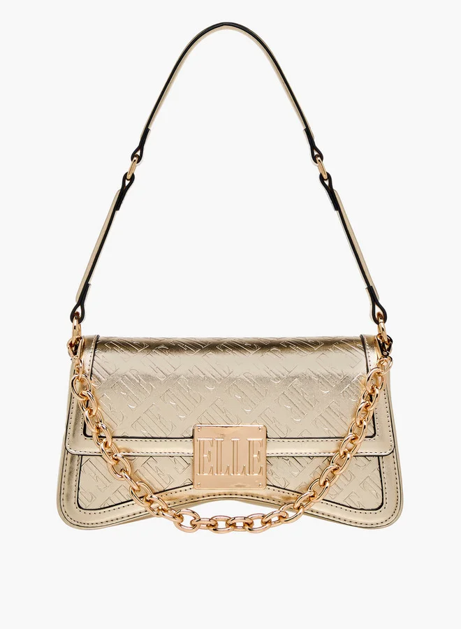 ايل Monogram Embossed Shoulder Bag with Button Closure