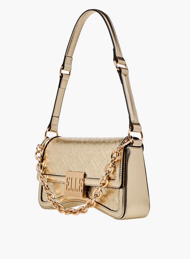 ELLE Monogram Embossed Shoulder Bag with Button Closure - Image 3