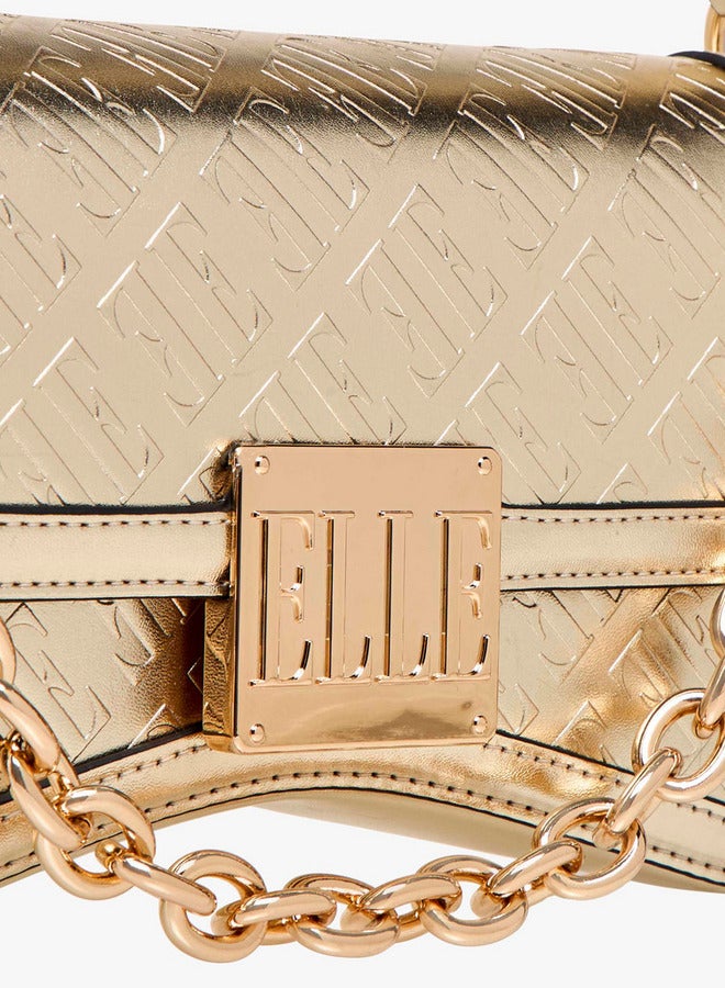 ELLE Monogram Embossed Shoulder Bag with Button Closure - Image 5