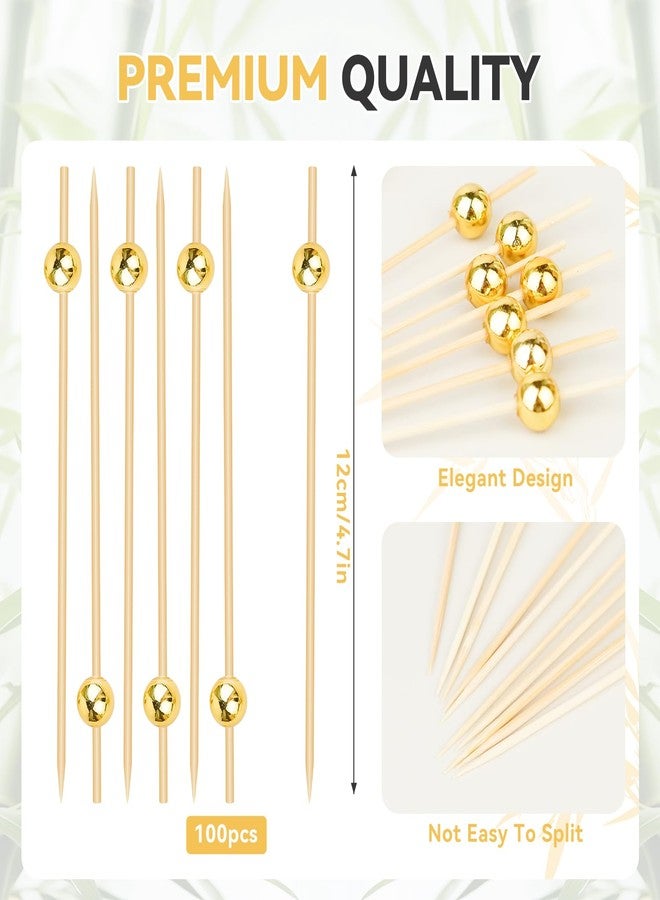 HOPELF 100PCS Cocktail Picks, Fancy Toothpicks for Appetizers, Decorative Skewers for Appetizers Drinks Party Fruit, 4.7 Inch Long Wooden Bamboo Gold Ball Food Sticks Charcuterie Boards Accessories - Image 2