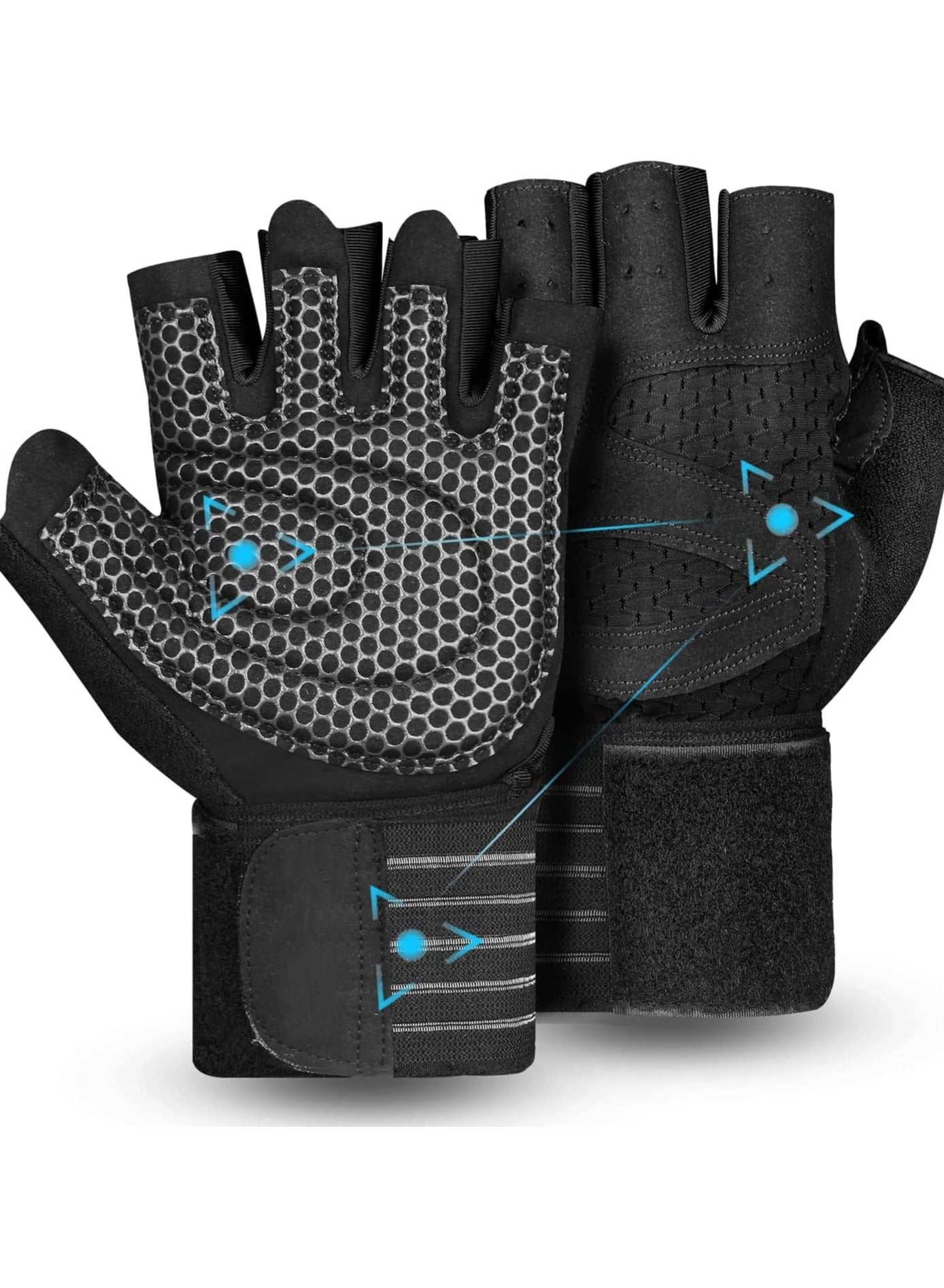 Ventilated Weight Lifting Gym Workout Gloves with Wrist Wrap Support for Men & Women, Full Palm Protection, for Weightlifting, Training, Fitness, Hanging, Pull ups(XL Size)