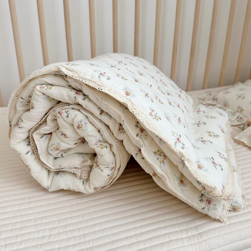 BuLuTu Muslin Nursery Blanket for Toddlers Girls Boys Baby Quilt Soft Cotton Toddler Blanket Crib Quilt for All Seasons Lightweight Breathable Washable Azalea Pattern 47x59 Inches - Image 3