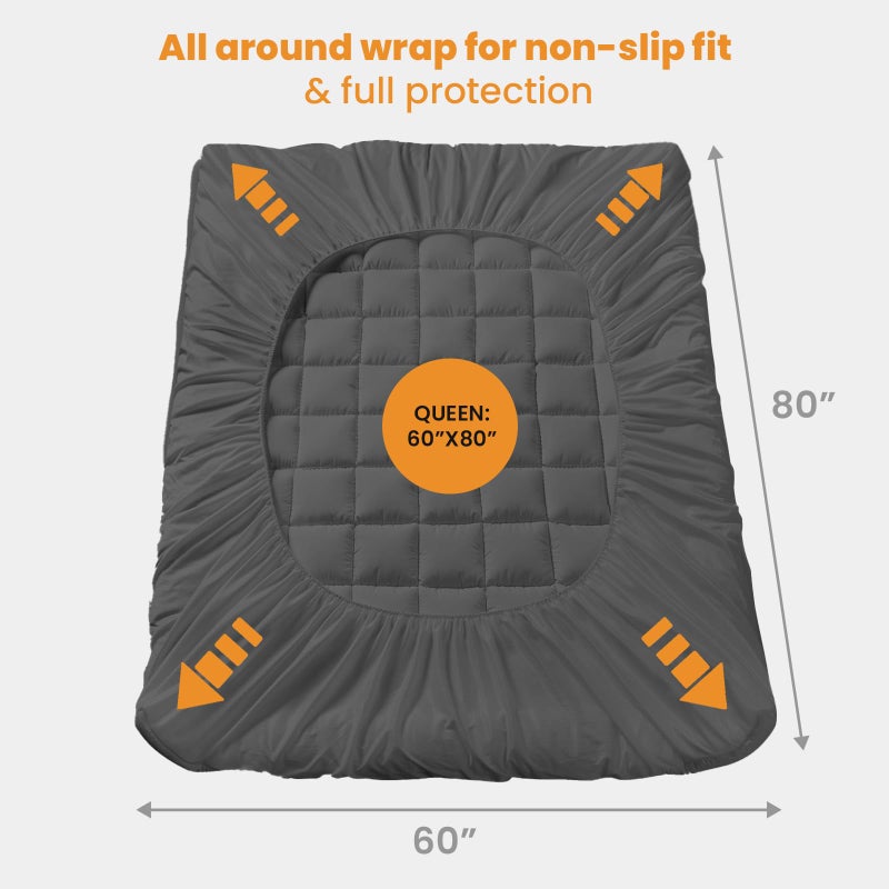 MATBEBY Queen Size Mattress Pad - Cooling Breathable Mattress Topper, Quilted Fitted Mattress Protector, Pillow Top Mattress Cover with 8-21" Deep Pocket, Machine Washable, Dark Grey, 60x80 Inches - Image 5