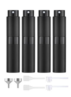 Generic 4-Piece 8ml Perfume Atomizer Refillable, Portable Empty Mini Spray Bottle for Perfume, Cologne, Liquid Sprayer, Rotating Design Use Aluminum Shell And Glass Liner, Includes Dispensing Tool, Black  - Image 1