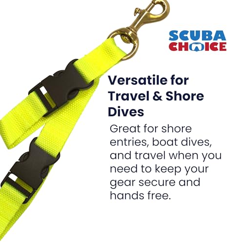 Scuba Choice Diving BC Fin & Mask Keeper with Quick Release Lanyard – Yellow/Black, Adjustable 6" & 8" Straps, Brass Clip, Easy BCD Attachment, Must-Have Gear for Divers - Image 2