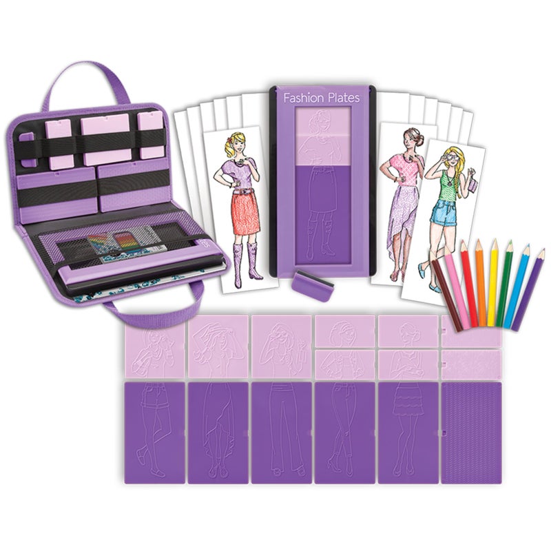 PlayMonster Fashion Plates Classic – Girls Fashion, Mix-and-Match Drawing Kit, Arts and Crafts, Coloring, Art Supplies, Craft Supplies, Stencils, Crayons Included, Create Your Own Fashion Designs, Ages 6+ - Image 2