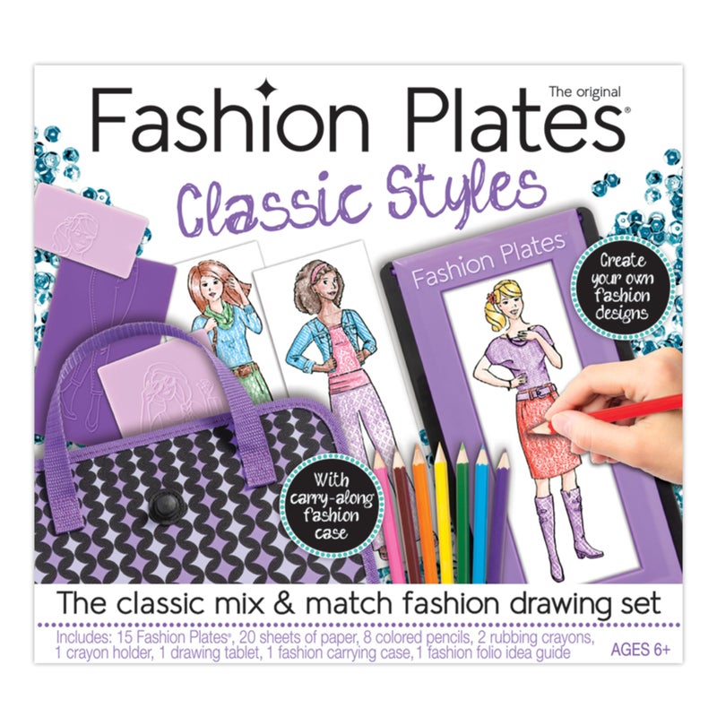 PlayMonster Fashion Plates Classic – Girls Fashion, Mix-and-Match Drawing Kit, Arts and Crafts, Coloring, Art Supplies, Craft Supplies, Stencils, Crayons Included, Create Your Own Fashion Designs, Ages 6+ - Image 1