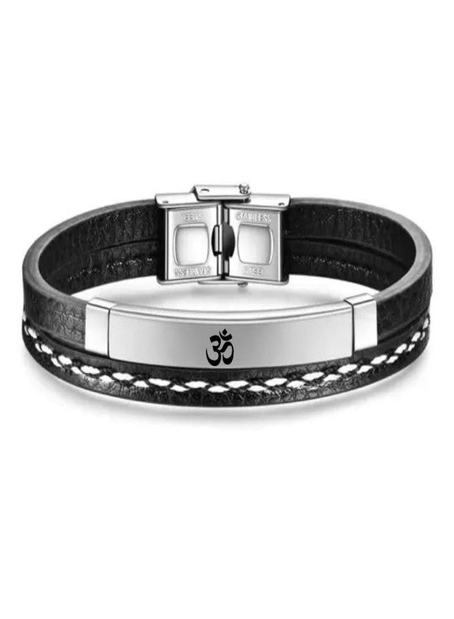 M Men Style Om Leather Layered Bracelets for Mens Women Buckle Clasp Genuine Bracelet Wristband Vintage Cuff Jewelry Friendship Couple Silver SBr2025149 - Image 1