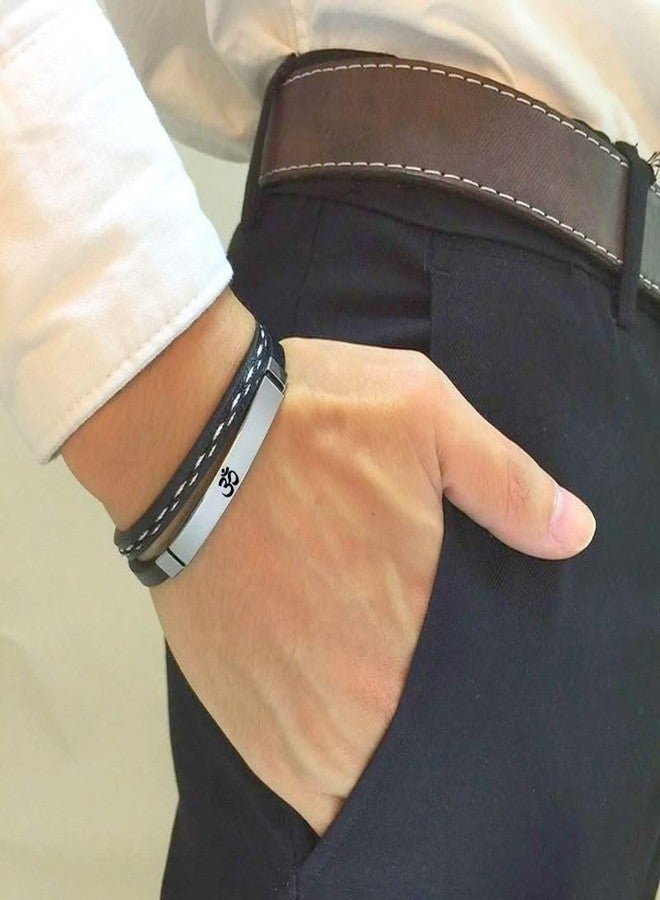 M Men Style Om Leather Layered Bracelets for Mens Women Buckle Clasp Genuine Bracelet Wristband Vintage Cuff Jewelry Friendship Couple Silver SBr2025149 - Image 4