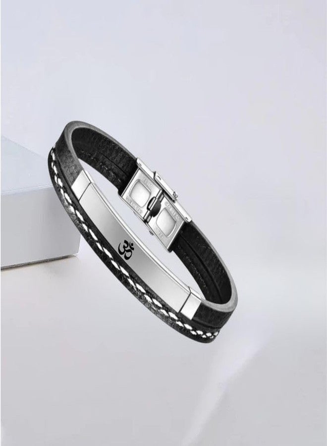 M Men Style Om Leather Layered Bracelets for Mens Women Buckle Clasp Genuine Bracelet Wristband Vintage Cuff Jewelry Friendship Couple Silver SBr2025149 - Image 5
