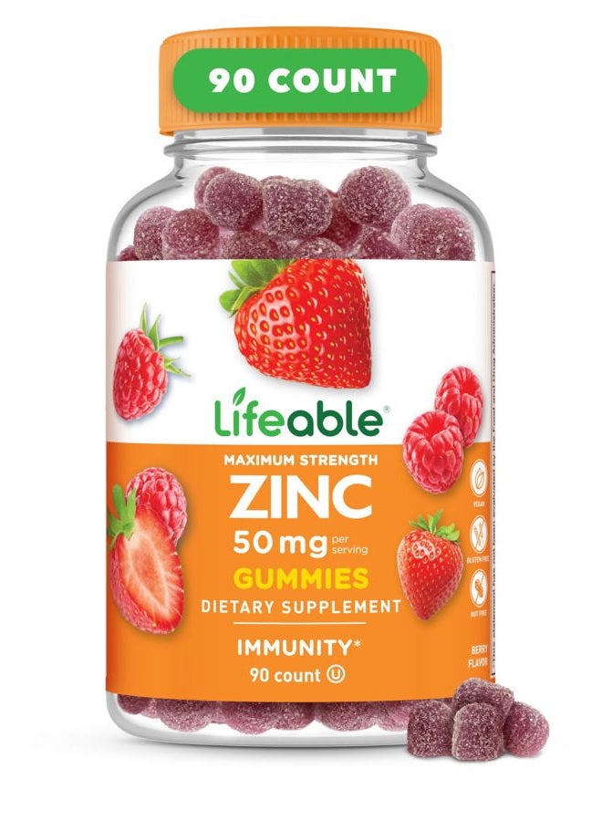 Lifeable Zinc Gummies | 50mg | Great Tasting Natural Flavor Zinc Vitamins | Gluten Free, Vegetarian, GMO-Free Zinc Chewable | for Immune Support | 90 Gummies - Image 1