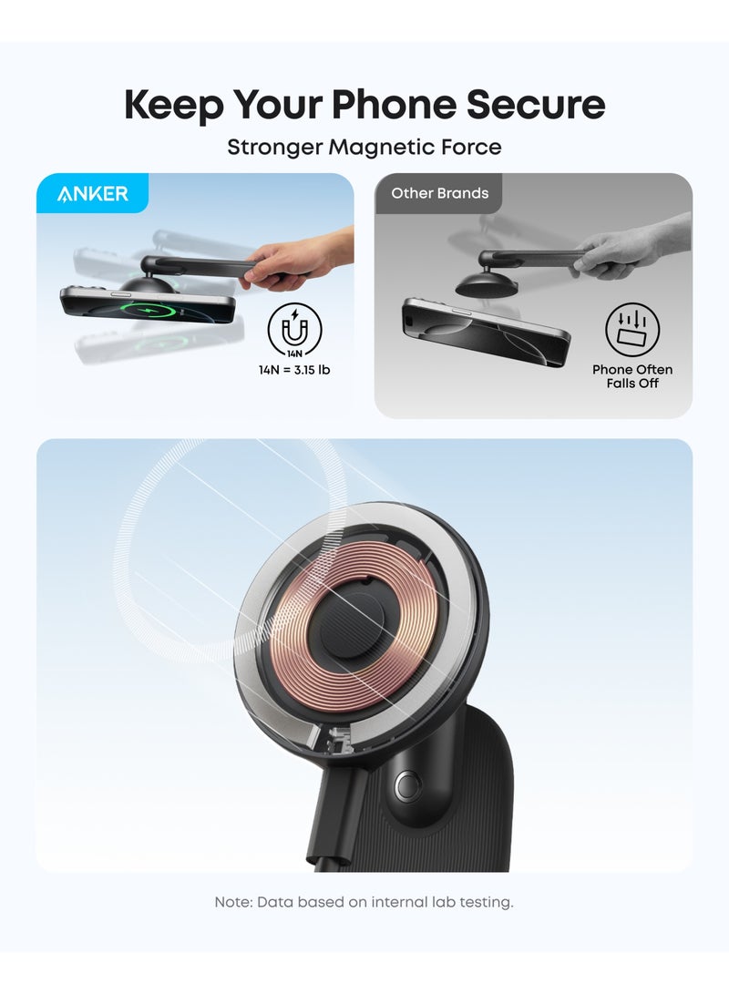 Anker MagGo Wireless Car Charger (Pad), 15W Qi2 Certified Fast Charging Car Adapter with Alloy B Strong Hold, 360° Adjustable View, For iPhone 17/16 /15/14 Series and More - Image 4