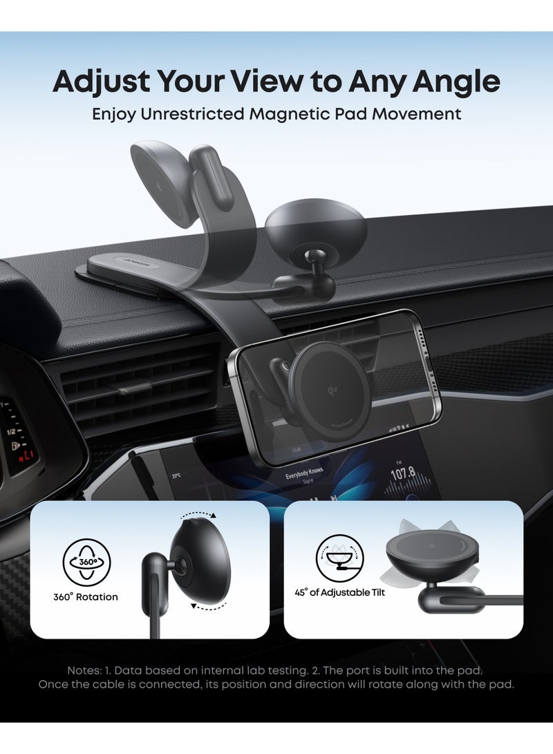 Anker MagGo Wireless Car Charger (Pad), 15W Qi2 Certified Fast Charging Car Adapter with Alloy B Strong Hold, 360° Adjustable View, For iPhone 17/16 /15/14 Series and More - Image 3
