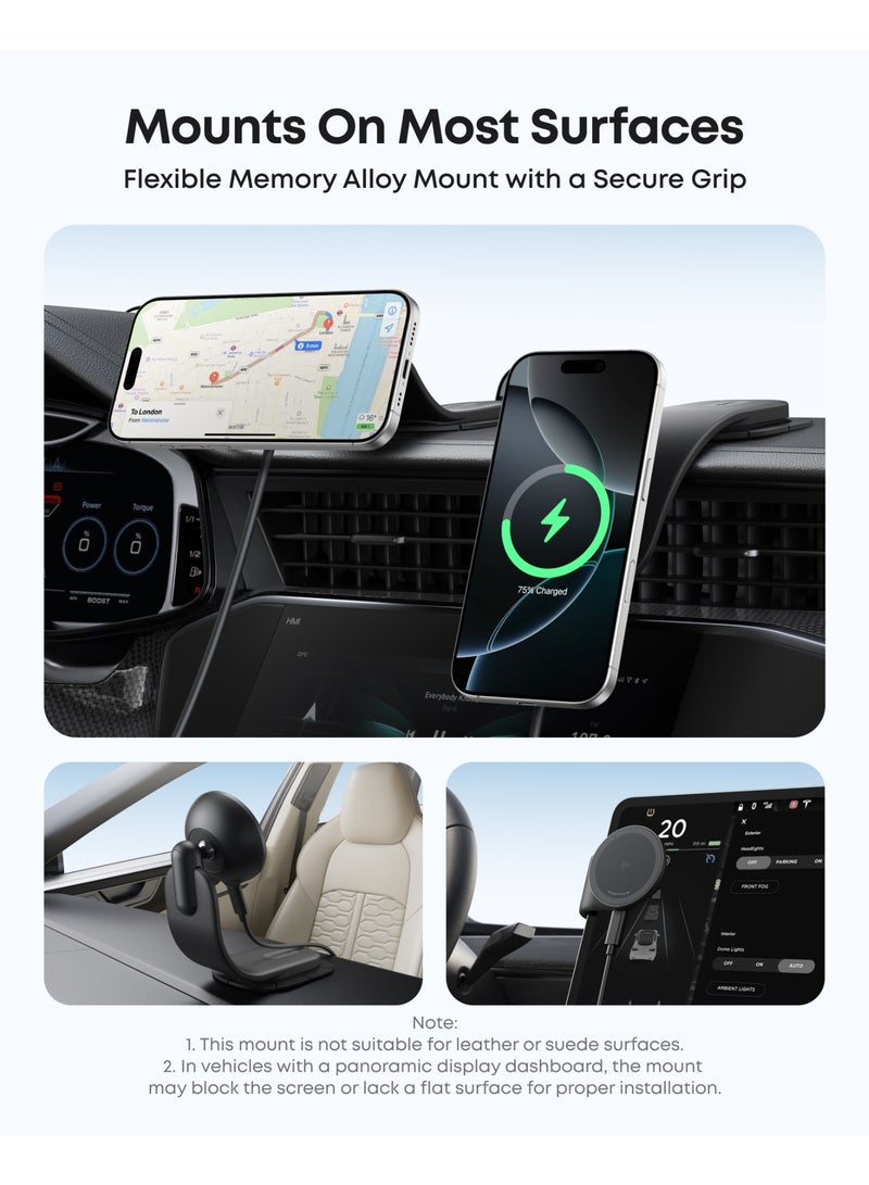 Anker MagGo Wireless Car Charger (Pad), 15W Qi2 Certified Fast Charging Car Adapter with Alloy B Strong Hold, 360° Adjustable View, For iPhone 17/16 /15/14 Series and More - Image 2