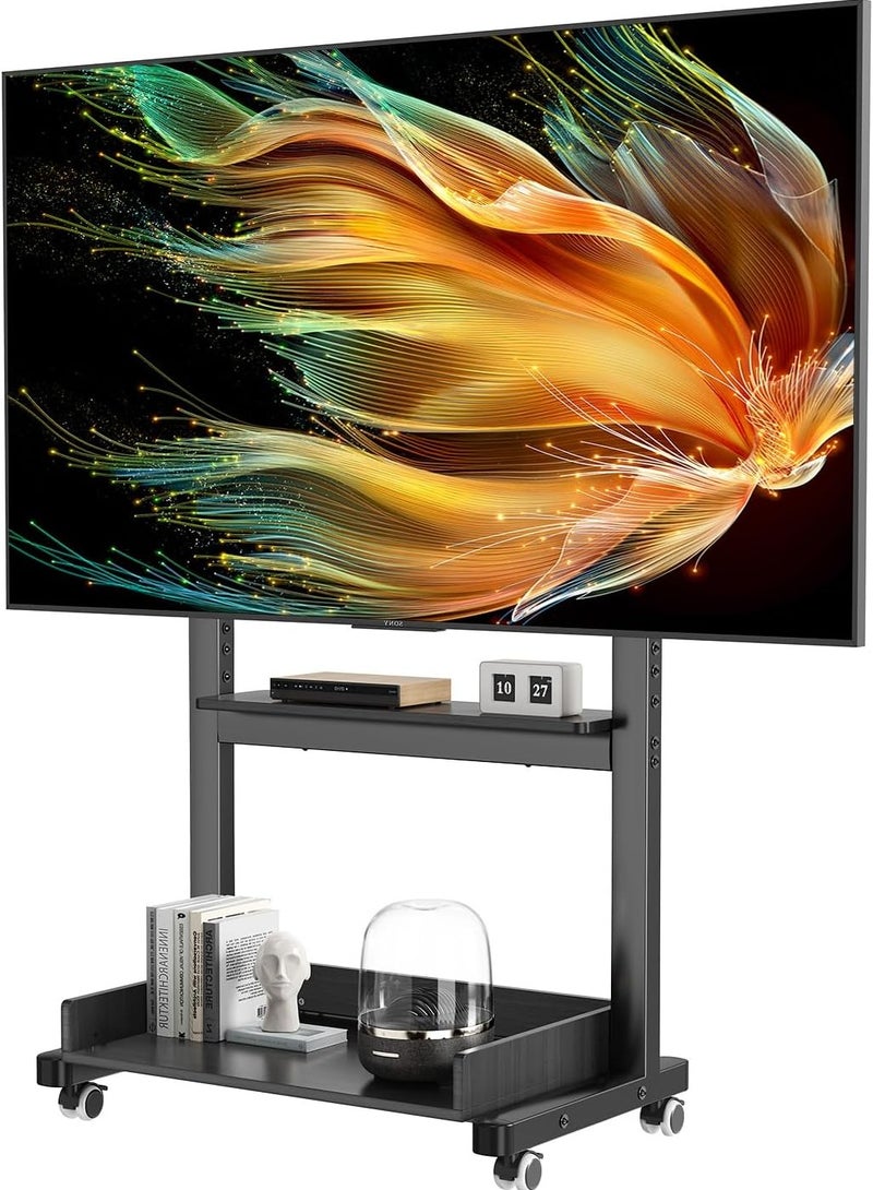 RADIOTRONICS Heavy-Duty Rolling TV Stand for 32–85 Inch TVs – Mobile Easel Cart with Wheels and Wooden Shelf – Supports Up to 60kg – Portable TV Floor Mount - Image 1