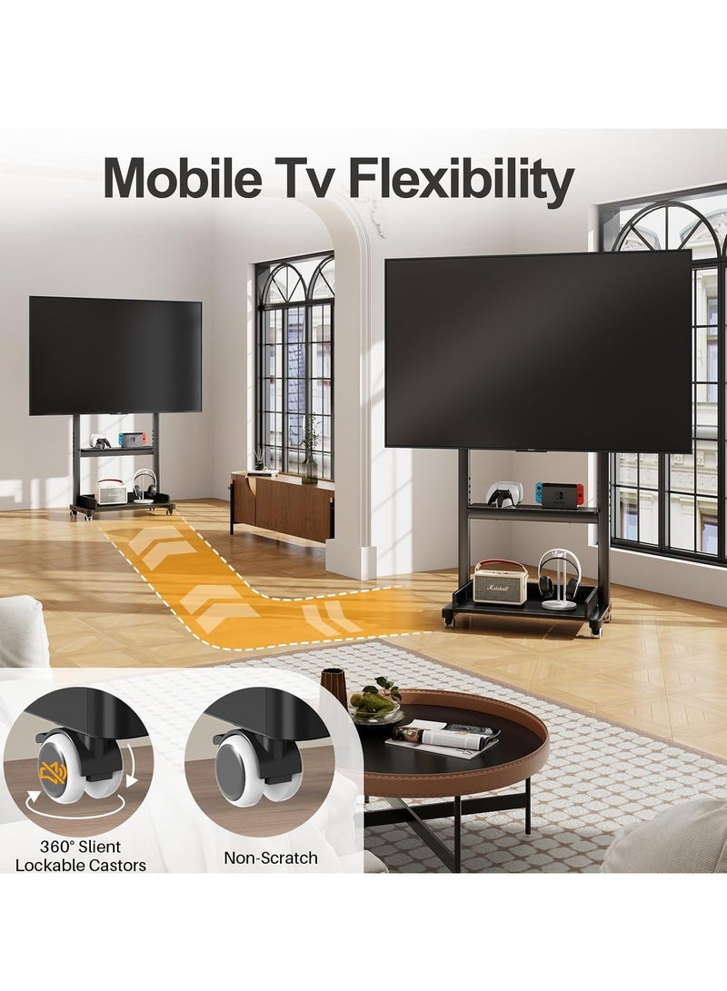 RADIOTRONICS Heavy-Duty Rolling TV Stand for 32–85 Inch TVs – Mobile Easel Cart with Wheels and Wooden Shelf – Supports Up to 60kg – Portable TV Floor Mount - Image 5