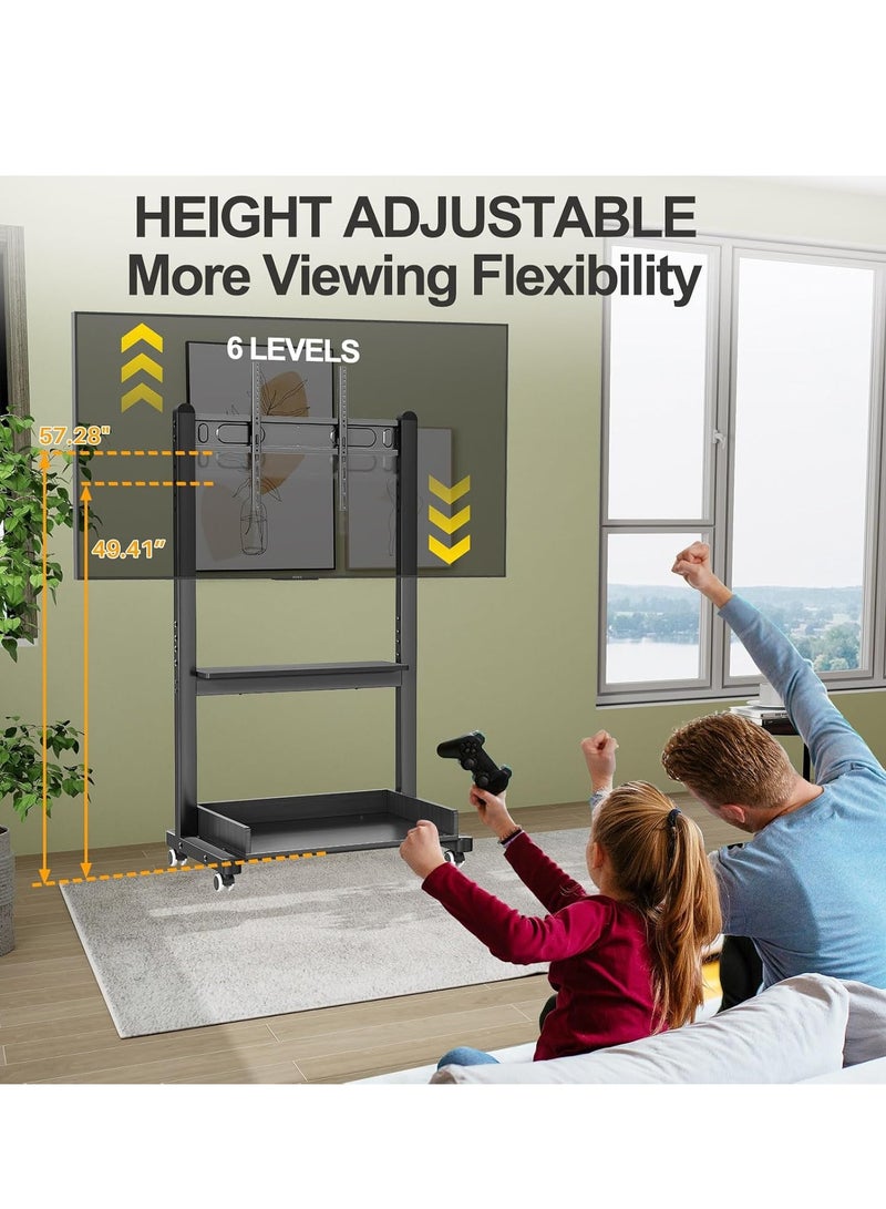 RADIOTRONICS Heavy-Duty Rolling TV Stand for 32–85 Inch TVs – Mobile Easel Cart with Wheels and Wooden Shelf – Supports Up to 60kg – Portable TV Floor Mount - Image 4