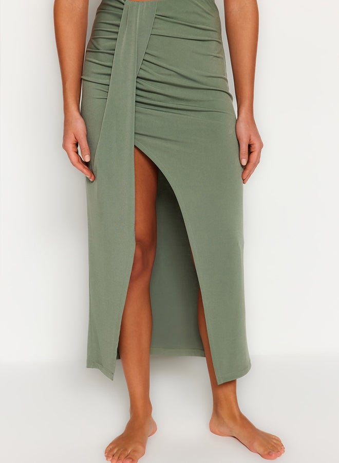 trendyol Khaki Body-fitting Maxi Knitted Slit Beach Skirt  - Image 2
