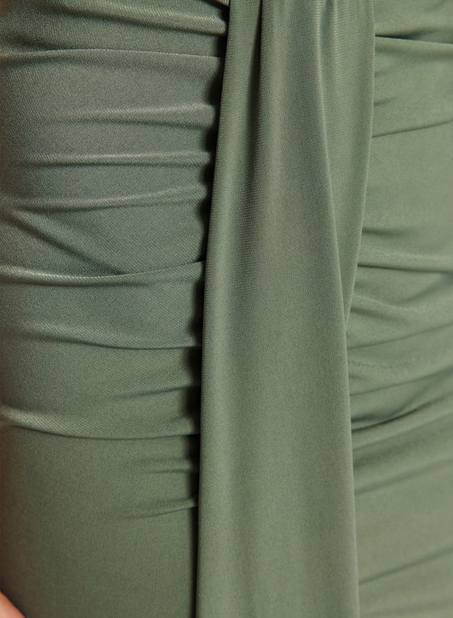 trendyol Khaki Body-fitting Maxi Knitted Slit Beach Skirt  - Image 5