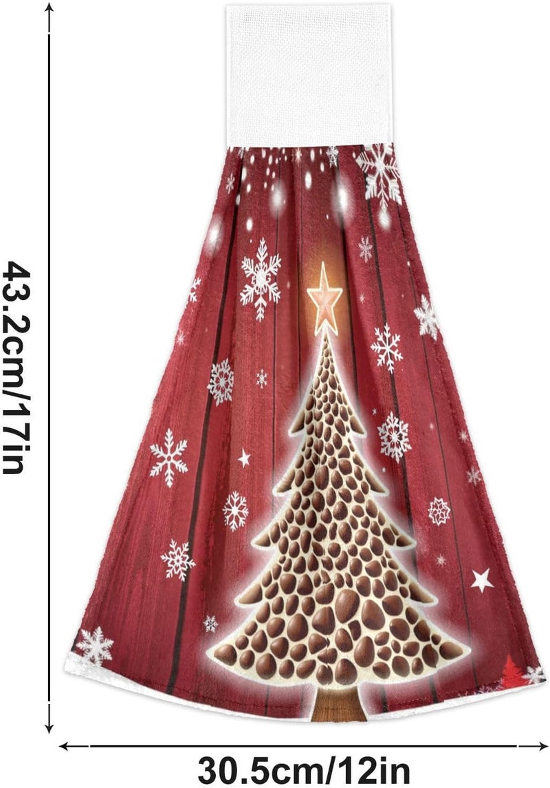 Dussdil Christmas Snowflakes Tree Kitchen Hanging Towel Snow Coffe Tree Hand Fingertip Bath Tie Towels Set of 2 Pcs Tea Bar Dish Cloths 14 x 18 in Dry Towel Soft Absorbent Thin Durable for Laundry Room Decor - Image 2