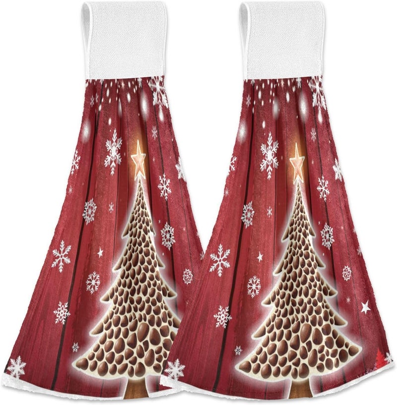 Dussdil Christmas Snowflakes Tree Kitchen Hanging Towel Snow Coffe Tree Hand Fingertip Bath Tie Towels Set of 2 Pcs Tea Bar Dish Cloths 14 x 18 in Dry Towel Soft Absorbent Thin Durable for Laundry Room Decor - Image 1