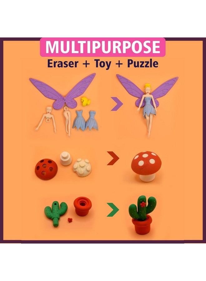 Kiditos Erasers Pack of 13 Beautiful Fairy Toy for Kids Girls Play Fancy Erasers for Kids School Stationary Kit Birthday Return Gift, Multi - Image 4