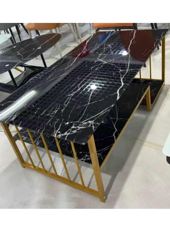 Modern Black Glass Coffee Table with Gold Frame - Image 2