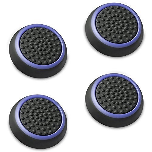 Fosmon Performance Thumb Grips Joystick Caps for Nintendo Switch 2, Switch 1, Joycon Grip, PS5, PS4, Xbox One, Xbox Series X/S, Rubber Controller Grips - Black/Blue (2 Pair - 4 Pieces) - Image 1