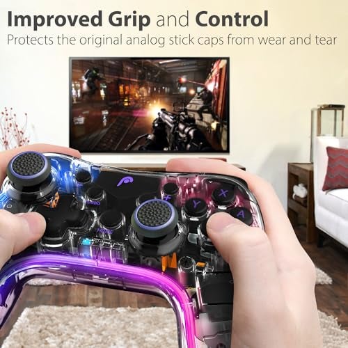 Fosmon Performance Thumb Grips Joystick Caps for Nintendo Switch 2, Switch 1, Joycon Grip, PS5, PS4, Xbox One, Xbox Series X/S, Rubber Controller Grips - Black/Blue (2 Pair - 4 Pieces) - Image 3