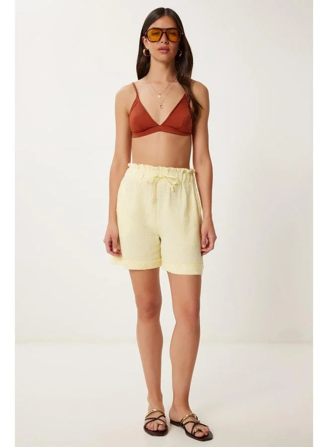 Lovely Istanbul Fisto Embroidered Muslin Shorts YELLOW LHF0029.