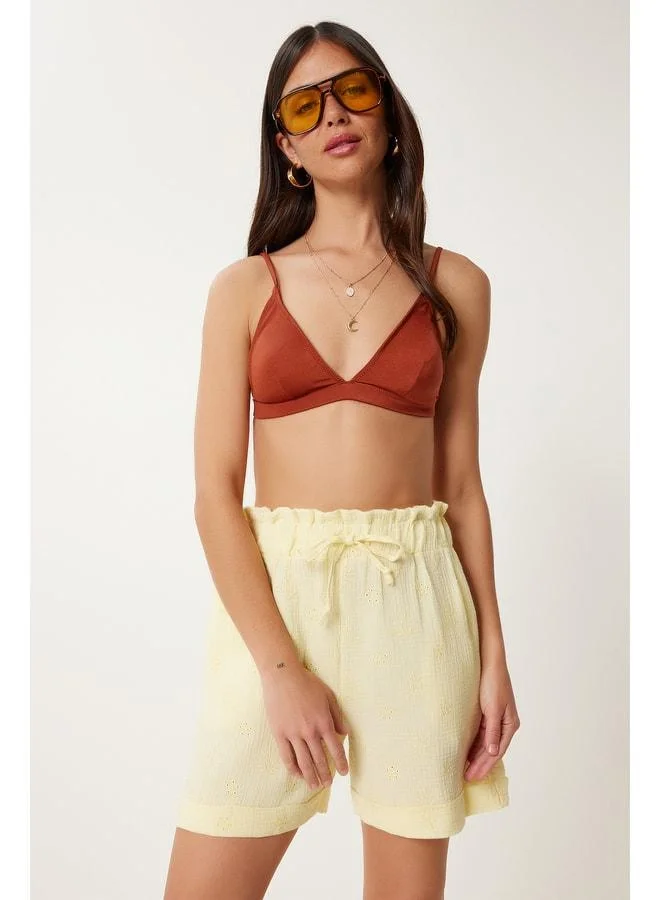Lovely Istanbul Fisto Embroidered Muslin Shorts YELLOW LHF0029.