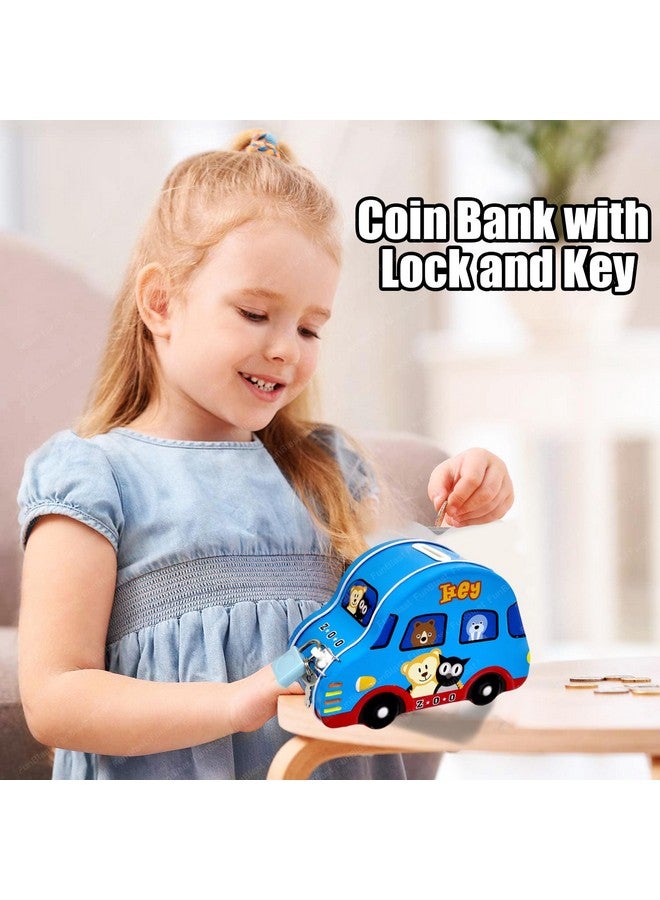 فنبلاست حصالة نقود من فن بلاست للأطفال - حصالة نقود معدنية على شكل سيارة مع قفل ومفتاح، صندوق نقود معدني، هدية عيد ميلاد للأولاد والبنات، حصالة نقود، صندوق نقود للأطفال - لون أزرق عشوائي - Image 4