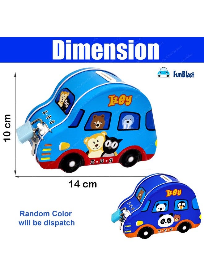 فنبلاست حصالة نقود من فن بلاست للأطفال - حصالة نقود معدنية على شكل سيارة مع قفل ومفتاح، صندوق نقود معدني، هدية عيد ميلاد للأولاد والبنات، حصالة نقود، صندوق نقود للأطفال - لون أزرق عشوائي - Image 3