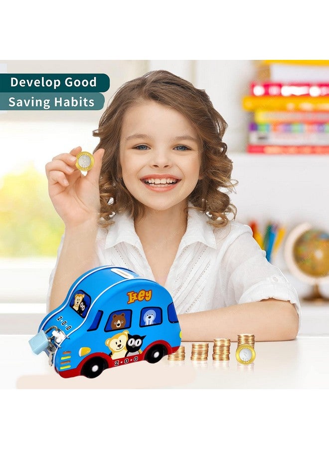 فنبلاست حصالة نقود من فن بلاست للأطفال - حصالة نقود معدنية على شكل سيارة مع قفل ومفتاح، صندوق نقود معدني، هدية عيد ميلاد للأولاد والبنات، حصالة نقود، صندوق نقود للأطفال - لون أزرق عشوائي - Image 5