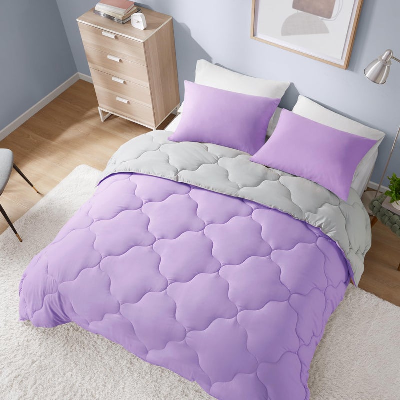 Comfort Spaces Vixie Reversible Comforter Set - Trendy Casual Geometric Quilted Cover, All Season Down Alternative Cozy Bedding, Matching Sham, Lavender/Gray, Full/Queen 3 piece - Image 2