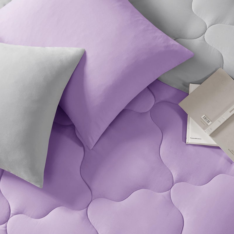 Comfort Spaces Vixie Reversible Comforter Set - Trendy Casual Geometric Quilted Cover, All Season Down Alternative Cozy Bedding, Matching Sham, Lavender/Gray, Full/Queen 3 piece - Image 4