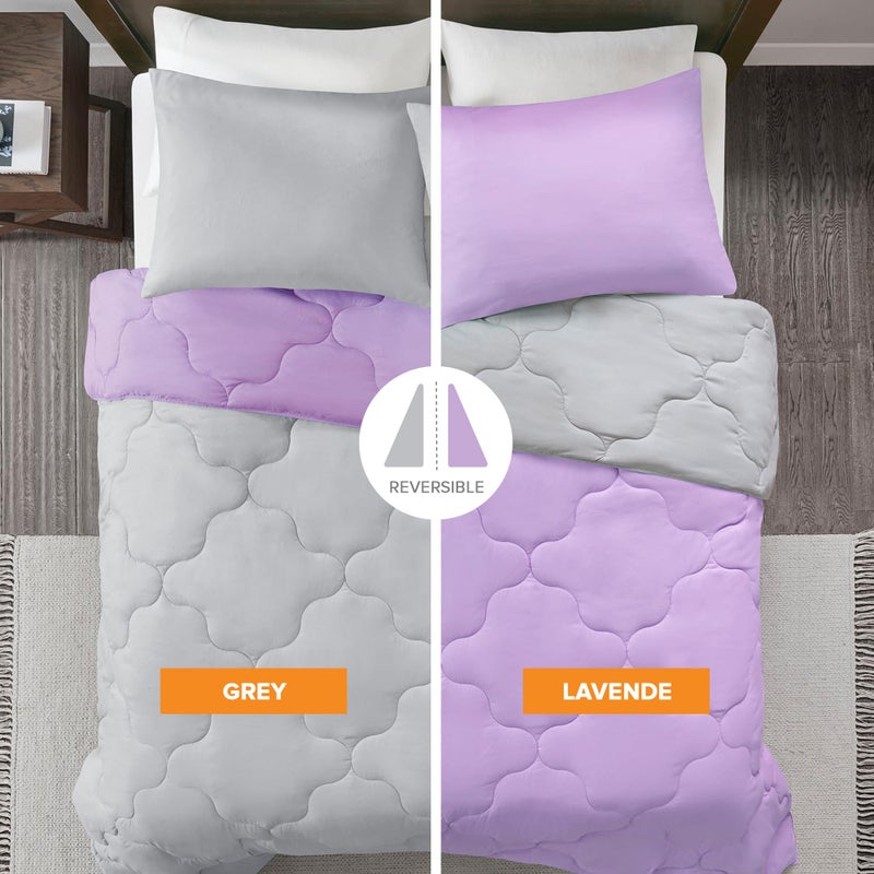 Comfort Spaces Vixie Reversible Comforter Set - Trendy Casual Geometric Quilted Cover, All Season Down Alternative Cozy Bedding, Matching Sham, Lavender/Gray, Full/Queen 3 piece - Image 5