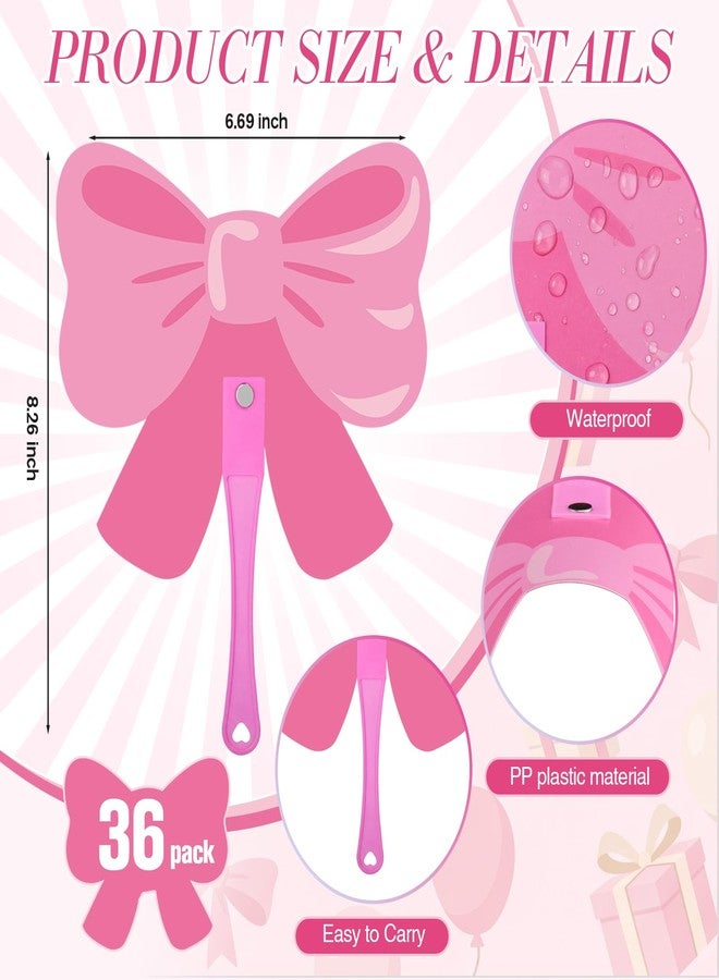 DoubleFill 36 Pcs Pink Bow Hand Fans Bulk Coquette Pink Bow Party Favors Guests Shape Plastic Hand Fans for Bachelorette Bridal Engagement Baby Shower Party - Image 2