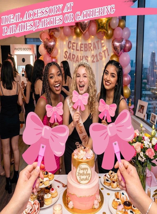DoubleFill 36 Pcs Pink Bow Hand Fans Bulk Coquette Pink Bow Party Favors Guests Shape Plastic Hand Fans for Bachelorette Bridal Engagement Baby Shower Party - Image 3