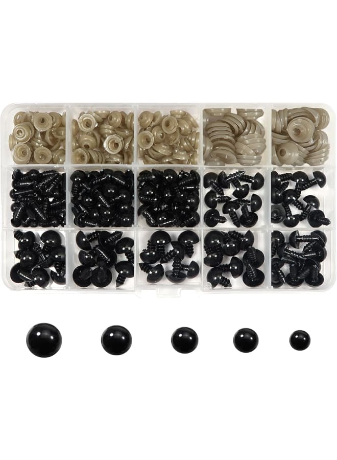 150pcs Safety Eyes for Amigurumis with Washers 6mm to 12mm Plastic Crochet Safety Eyes Black Craft Doll Eyes for Crocheting Stuffed Animals Bears Toys Doll Making - Image 1