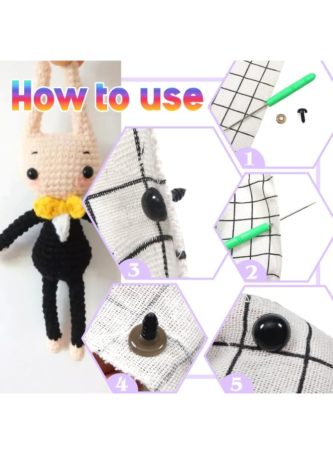 150pcs Safety Eyes for Amigurumis with Washers 6mm to 12mm Plastic Crochet Safety Eyes Black Craft Doll Eyes for Crocheting Stuffed Animals Bears Toys Doll Making - Image 5