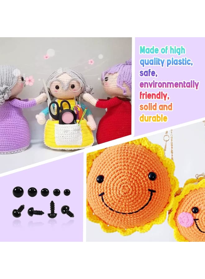 150pcs Safety Eyes for Amigurumis with Washers 6mm to 12mm Plastic Crochet Safety Eyes Black Craft Doll Eyes for Crocheting Stuffed Animals Bears Toys Doll Making - Image 4