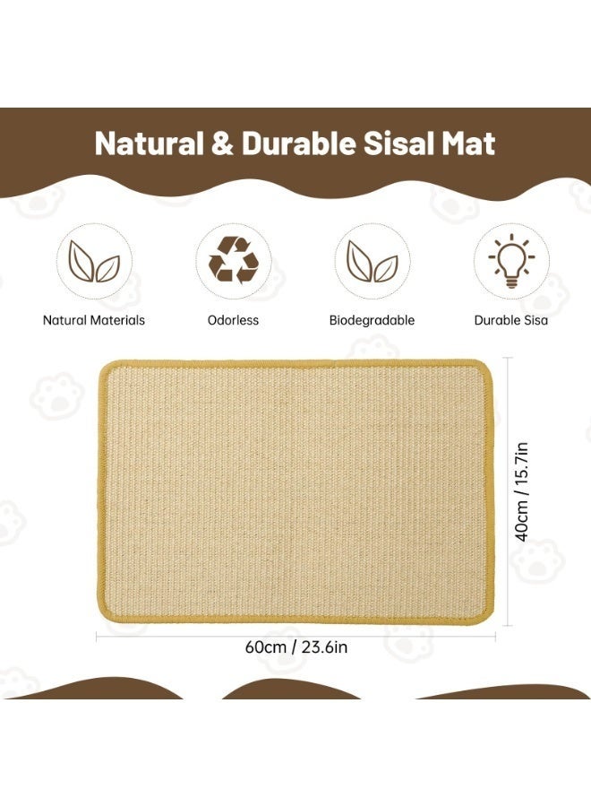 Arabest Cat Scratcher Mat, Natural Sisal Cat Scratch Pad, 23.6 X 15.7 Inch Horizontal Floor Beige Scratching Pads Rug for Indoor Cats, Furniture Protector for Couch, Carpets & Sofas, Grinding Claws Nails - Image 4