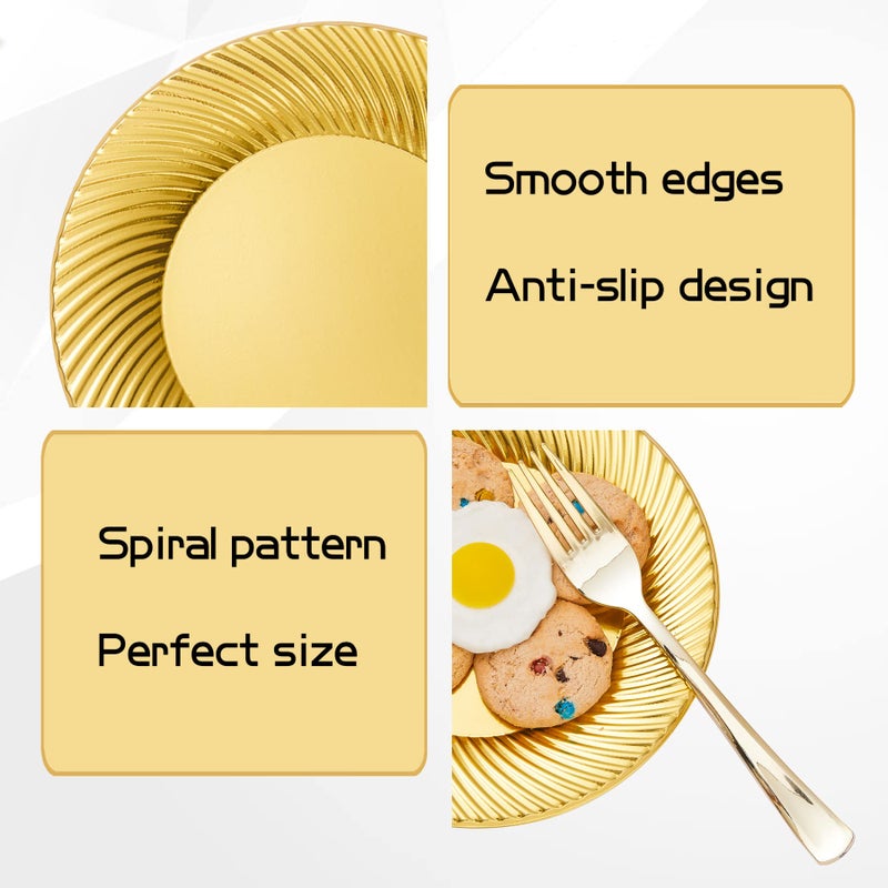 N9R 60pcs Gold Plastic Dessert Plates with Forks, Include 30pcs Disposable Dessert Plates 7 inch, 30pcs Gold Plastic Forks 7.4 inch for Parties Weddings Birthday - Image 5