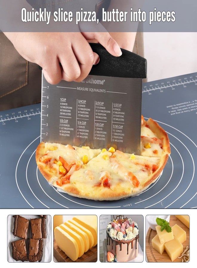 Ourokhome مكشطة عجين ومعجنات أوروخوم، قطاعة بيتزا من الفولاذ المقاوم للصدأ للخبز في المطبخ، آمنة للغسل في غسالة الأطباق، مقاومة للتآكل، مزودة بمقياس قياس وجدول تحويل محفور بالليزر، عبوة من قطعتين، أسود - Image 3
