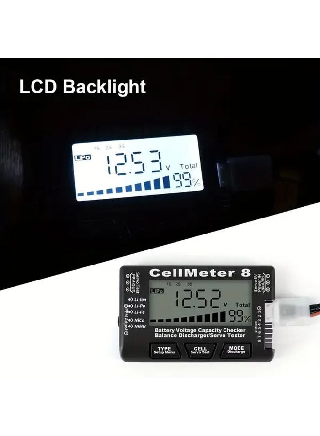 Blue 8 in 1 Portable RC Battery Tester LCD Display 36V Safe Range for RC Cars Drones - Image 3