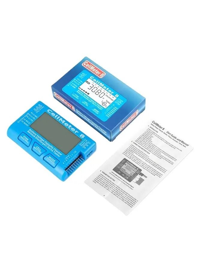 Blue 8 in 1 Portable RC Battery Tester LCD Display 36V Safe Range for RC Cars Drones - Image 1